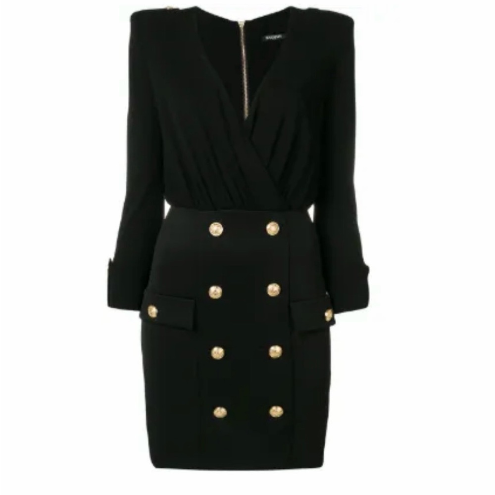 Balmain Black Long Sleeve Dress with Gold Buttons size 36